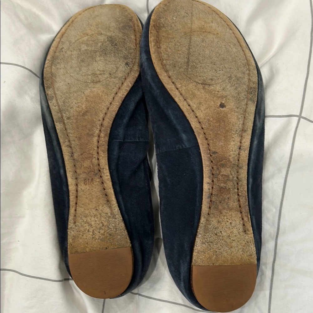 Tory Burch Navy Blue Suede Ballet Flats 8 - Picture 3 of 3
